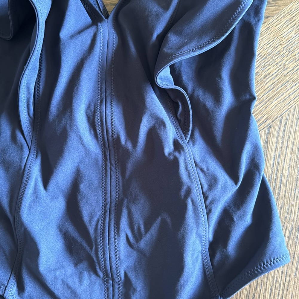 Ulla Johnson Evelina Ruffle Plunge One-Piece Swimsuit, Navy, Size Large, $380 - Picture 9 of 16